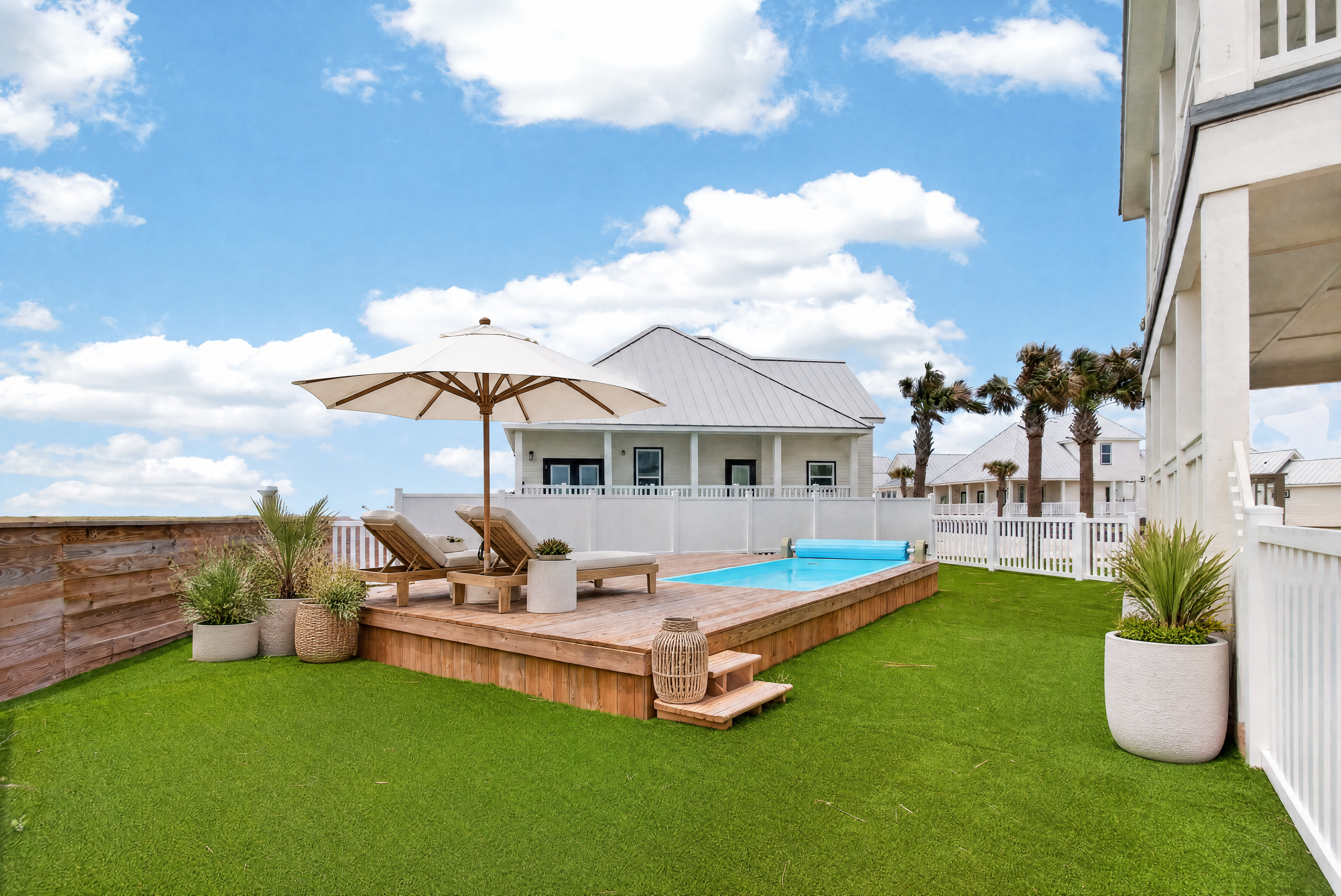 Coastal cottage exterior at Spoonbill Bay in Port Aransas, Texas